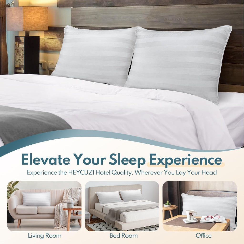 Standard Size Bed Pillows Set of 2 - Premium Breathable Down Alternative Pillows for Side, Back, and Stomach Sleepers Hotel Quality Fluffy Soft Microfiber Fill Cooling Skin-Friendly