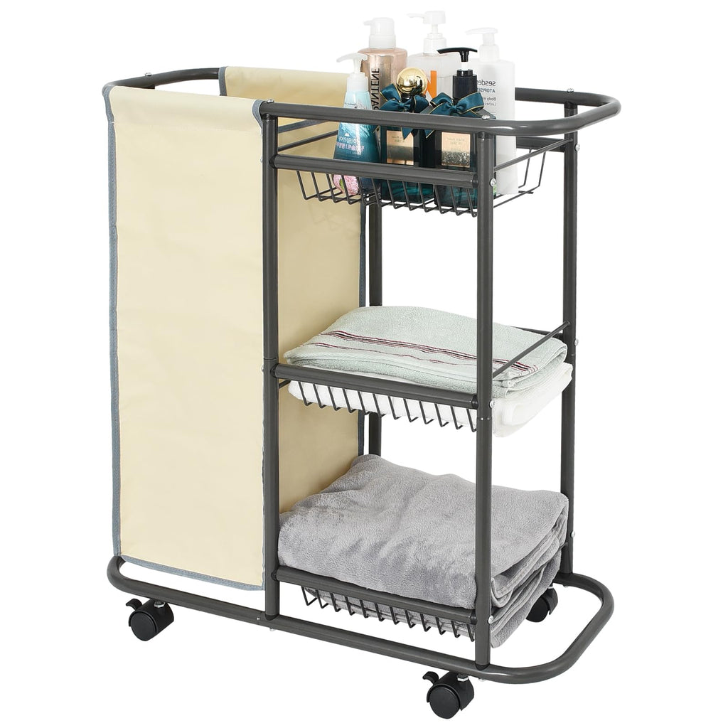 Rolling Laundry Sorter with 3 Storage Baskets and 45 L Bag, 3-Tier Laundry Caddy Between Washer and Dryer,Laundry Room Organization with Wheels and Handle for Narrow Space Bathroom Apartment Dorm