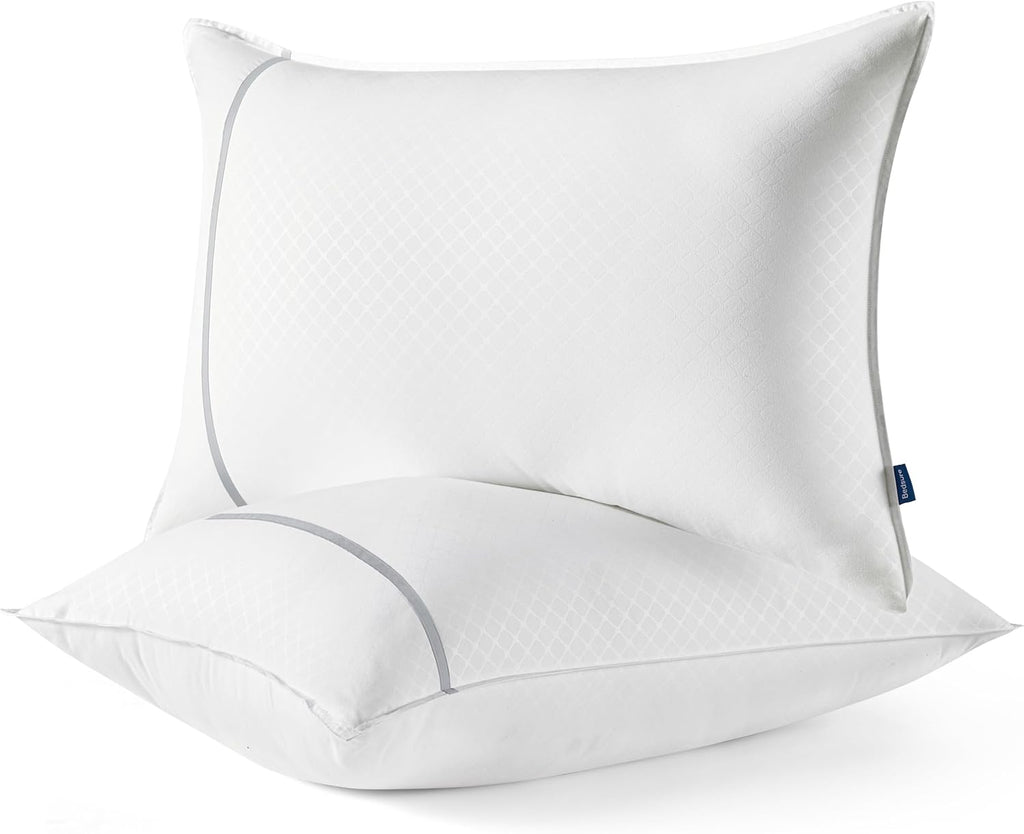 Bedsure Hotel Pillows Standard Size, Set of 2 - Luxury Bed Pillows for Sleeping, Decoration Strip Diamond Design Cover, Fluffy Original Down Alternative Filling for Side, Back or Stomach Sleepers