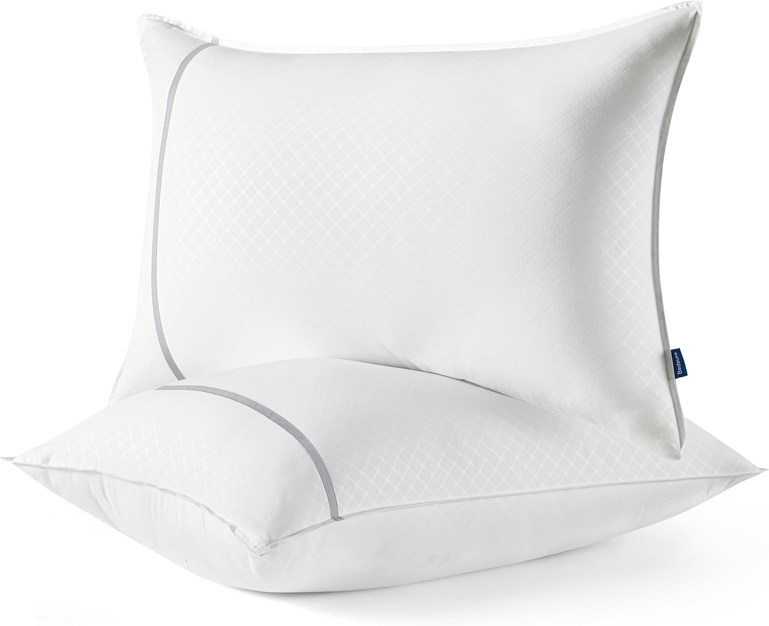 Bedsure Hotel Pillows Standard Size, Set of 2 - Luxury Bed Pillows for Sleeping, Decoration Strip Diamond Design Cover, Fluffy Original Down Alternative Filling for Side, Back or Stomach Sleepers