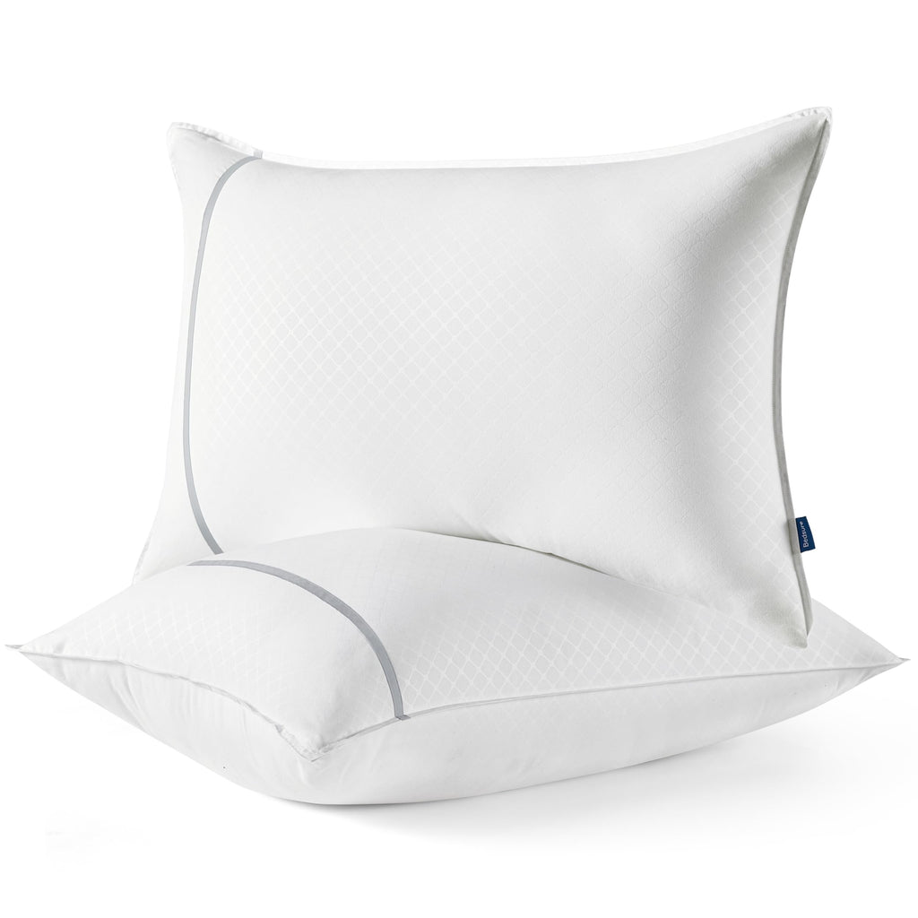 Bedsure Hotel Pillows Standard Size, Set of 2 - Luxury Bed Pillows for Sleeping, Decoration Strip Diamond Design Cover, Fluffy Original Down Alternative Filling for Side, Back or Stomach Sleepers