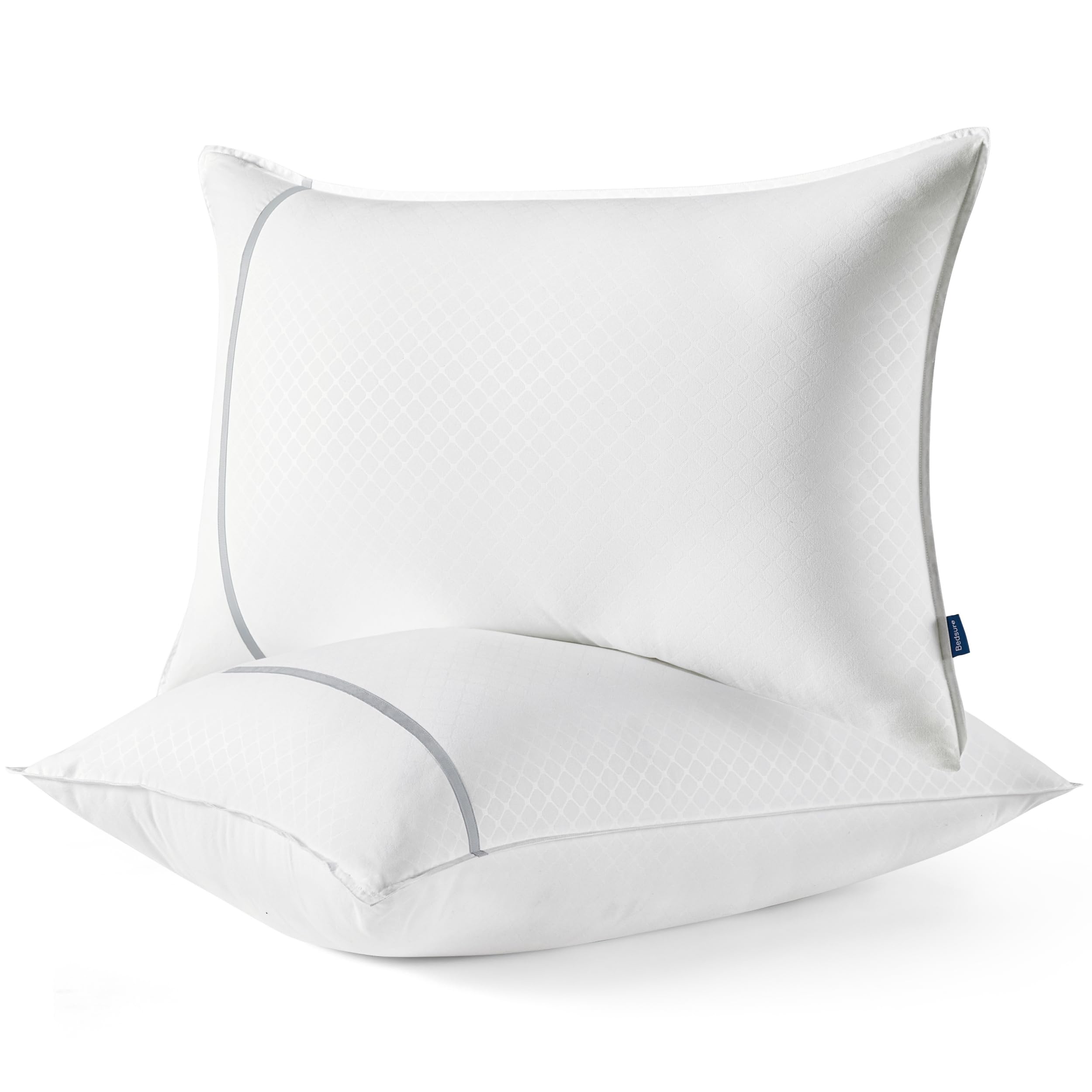 Bedsure Hotel Pillows Standard Size, Set of 2 - Luxury Bed Pillows for Sleeping, Decoration Strip Diamond Design Cover, Fluffy Original Down Alternative Filling for Side, Back or Stomach Sleepers