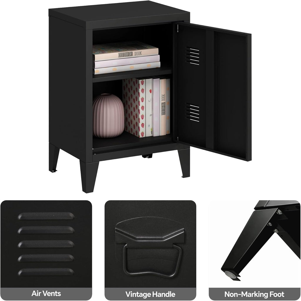 MIOCASA Metal Nightstand Modern End Side Table Steel Bedside Storage Cabinet with Shelf Easy Assembly for Living Room Bedroom