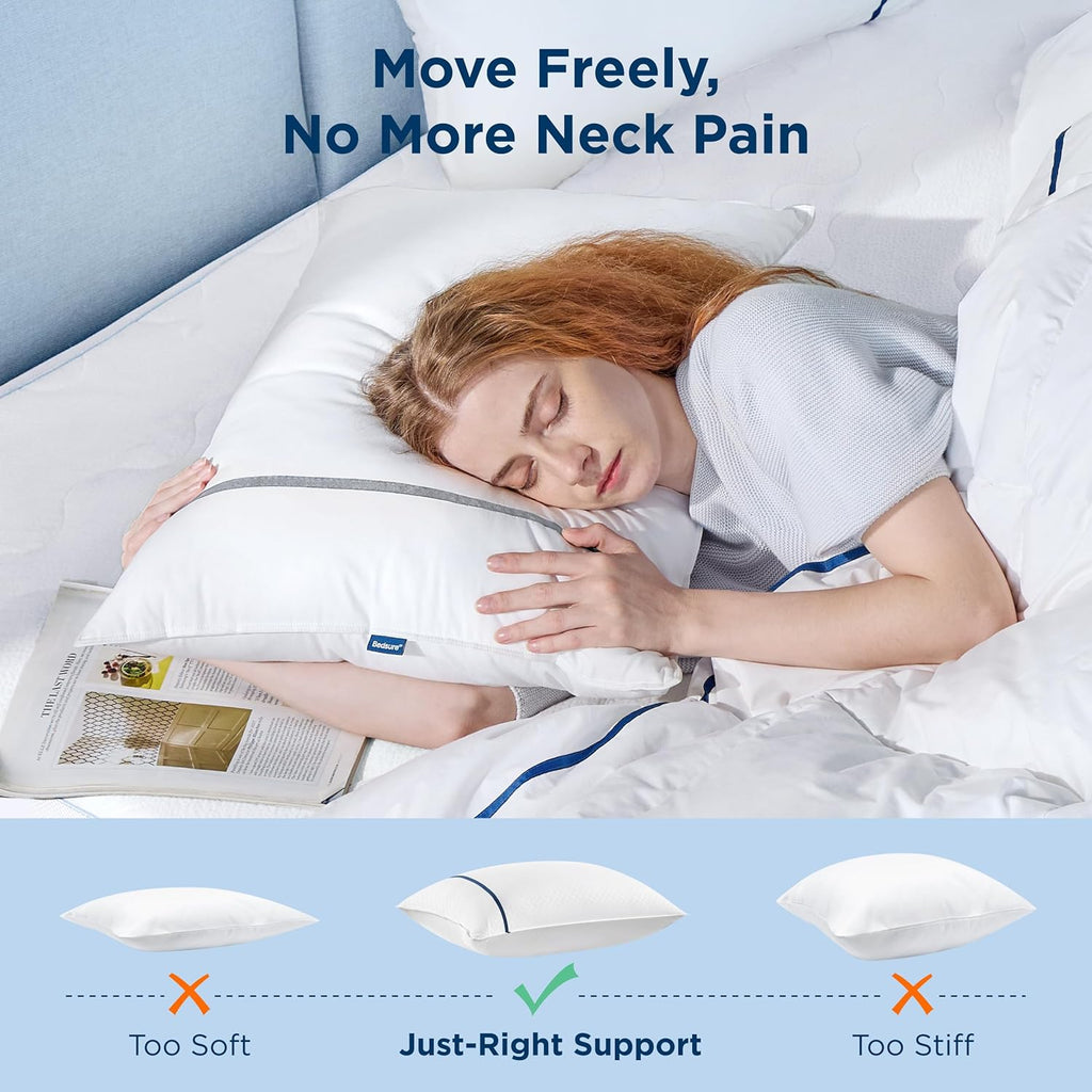 Bedsure Hotel Pillows Standard Size, Set of 2 - Luxury Bed Pillows for Sleeping, Decoration Strip Diamond Design Cover, Fluffy Original Down Alternative Filling for Side, Back or Stomach Sleepers