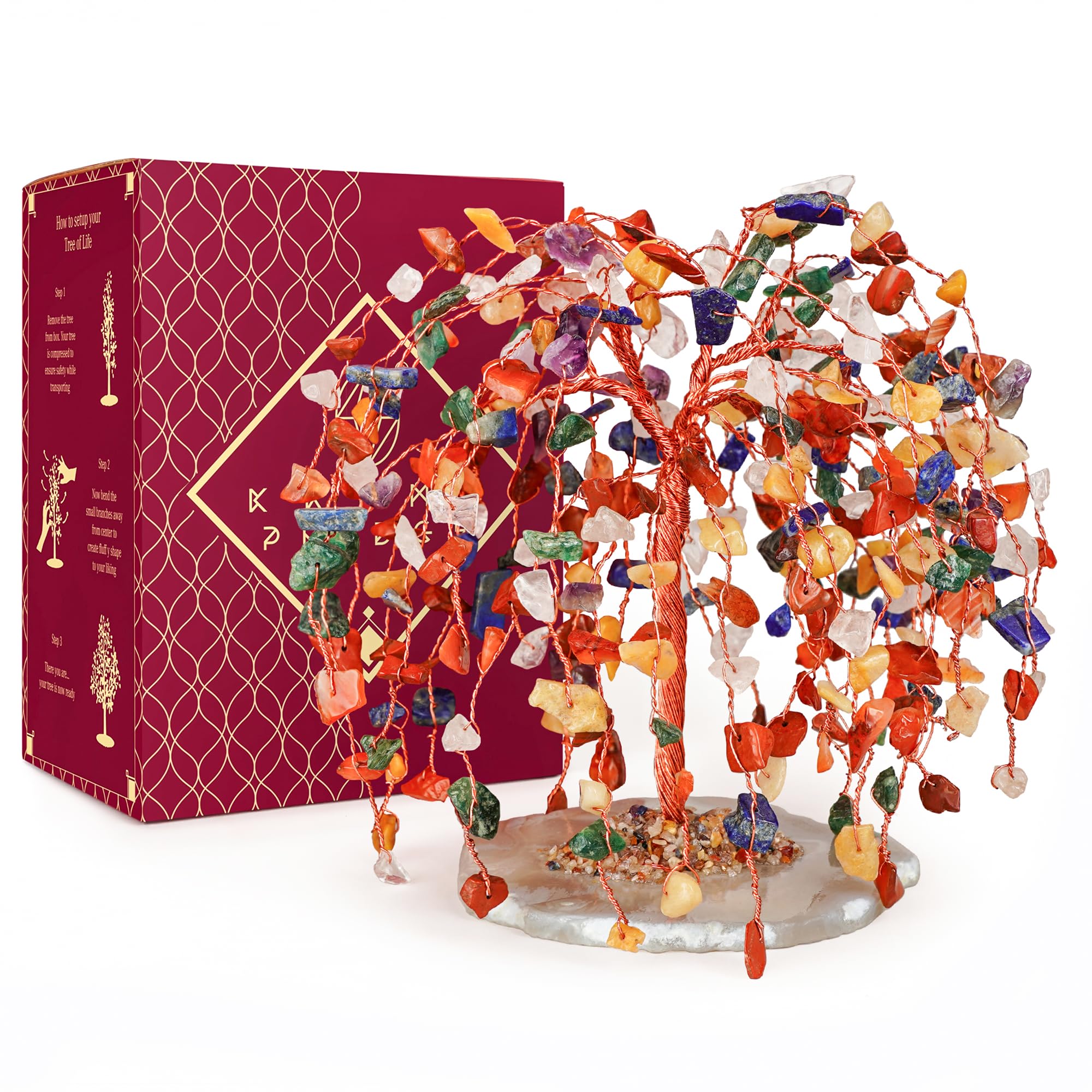Chakra Tree of Life Birthday Gifts for Women, Mom, Sister, Friends, Handmade Healing Crystal Tree Bring Money, Positivity & Good Luck, Boho Home, Room and Office Desk Decor, Unique Fathers Gift