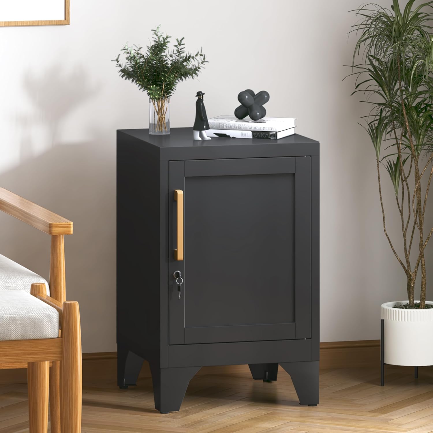 Metal Locker Nightstand,Modern End Table with Storage Nighstands with Adjustable Shelf,Feet Bedside Tables,2-Tier Night Stand Easy Assembly for Home,Office,Garage,School-Black