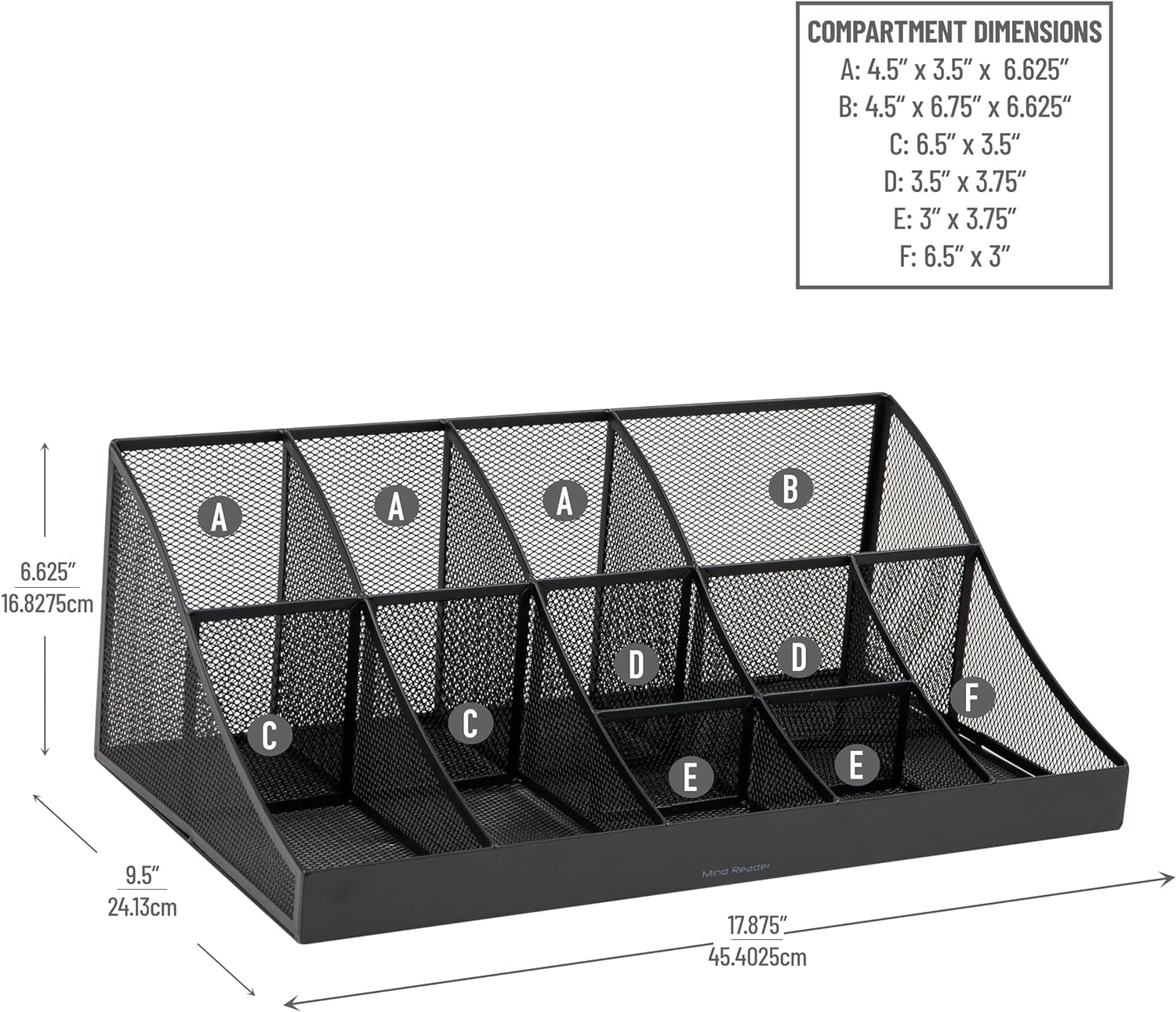 Mind Reader Countertop Organizer, 2 Tier Mesh Storage Caddy with 11 Compartments for Office Supplies, Breakroom Essentials, and Snacks