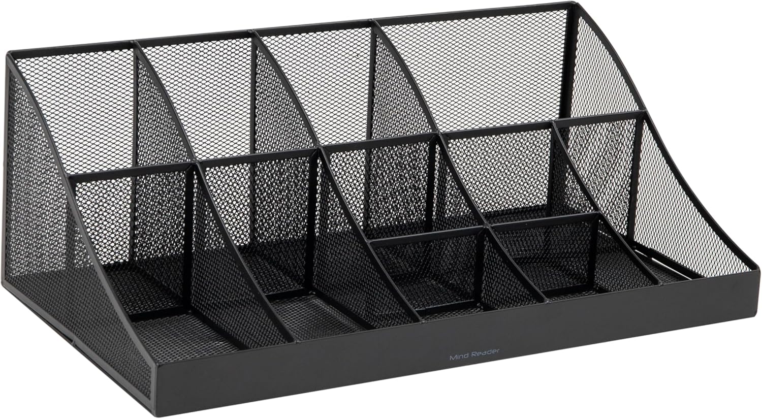 Mind Reader Countertop Organizer, 2 Tier Mesh Storage Caddy with 11 Compartments for Office Supplies, Breakroom Essentials, and Snacks