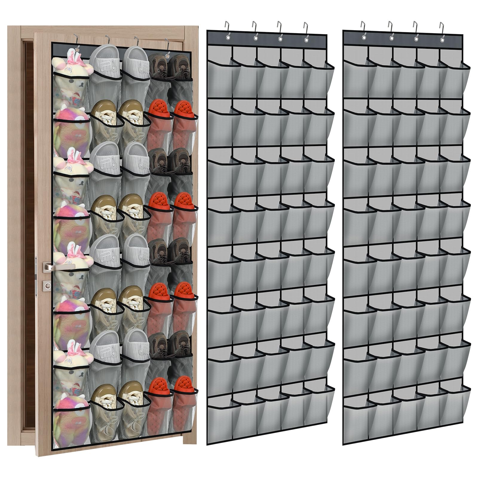 Windyun 2 Pack 40 Over the Door Shoe Organizers Large Mesh Pocket Hanging Shoe Rack for Closet Nonslip Behind Dorm Door Storage Holder Dorm Essentials Back to School Organizer for College(Black)