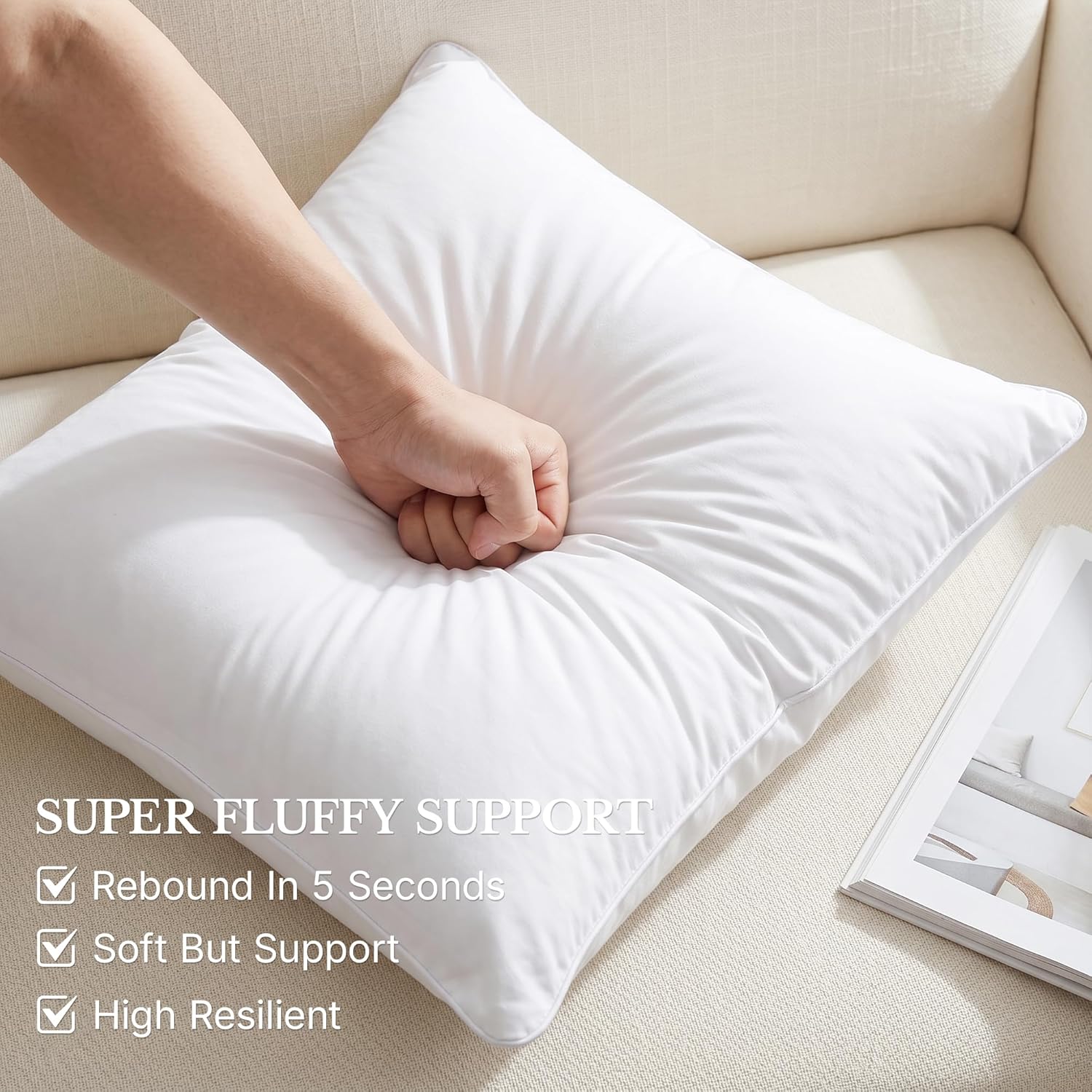 Leeden 18 x 18 Pillow Inserts (Set of 2) - Throw Pillow Inserts with 100% Cotton Cover - 18 Inch Square Decorative Pillows for Sofa, Couch, Bed and Home Decor