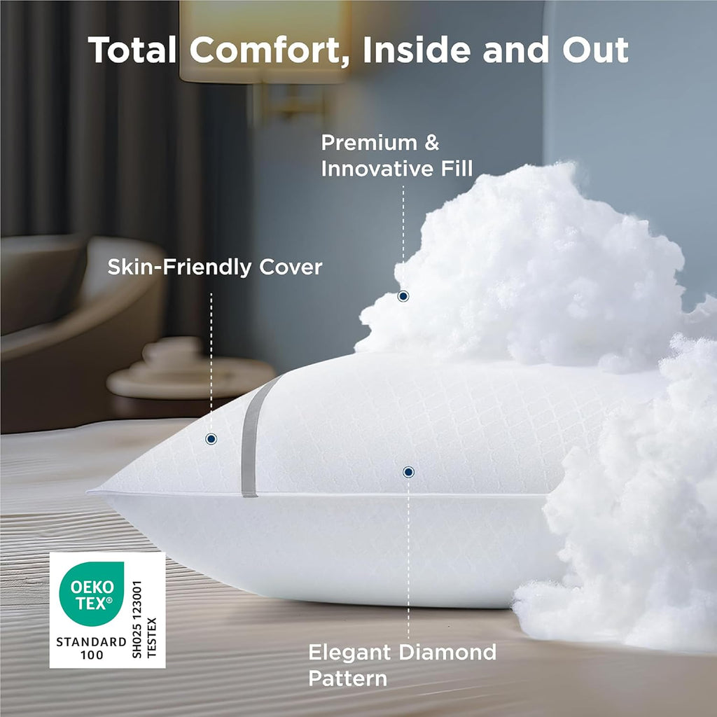 Bedsure Hotel Pillows Standard Size, Set of 2 - Luxury Bed Pillows for Sleeping, Decoration Strip Diamond Design Cover, Fluffy Original Down Alternative Filling for Side, Back or Stomach Sleepers