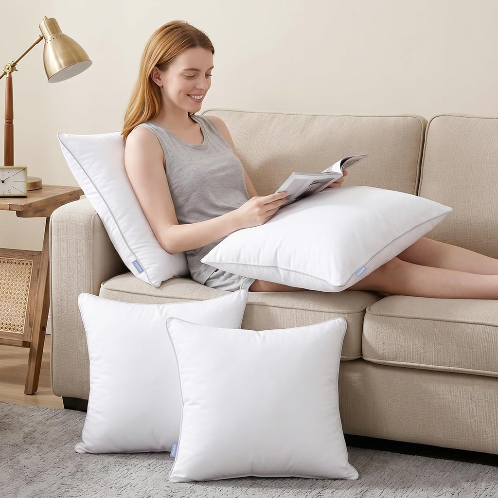 Leeden 18 x 18 Pillow Inserts (Set of 2) - Throw Pillow Inserts with 100% Cotton Cover - 18 Inch Square Decorative Pillows for Sofa, Couch, Bed and Home Decor