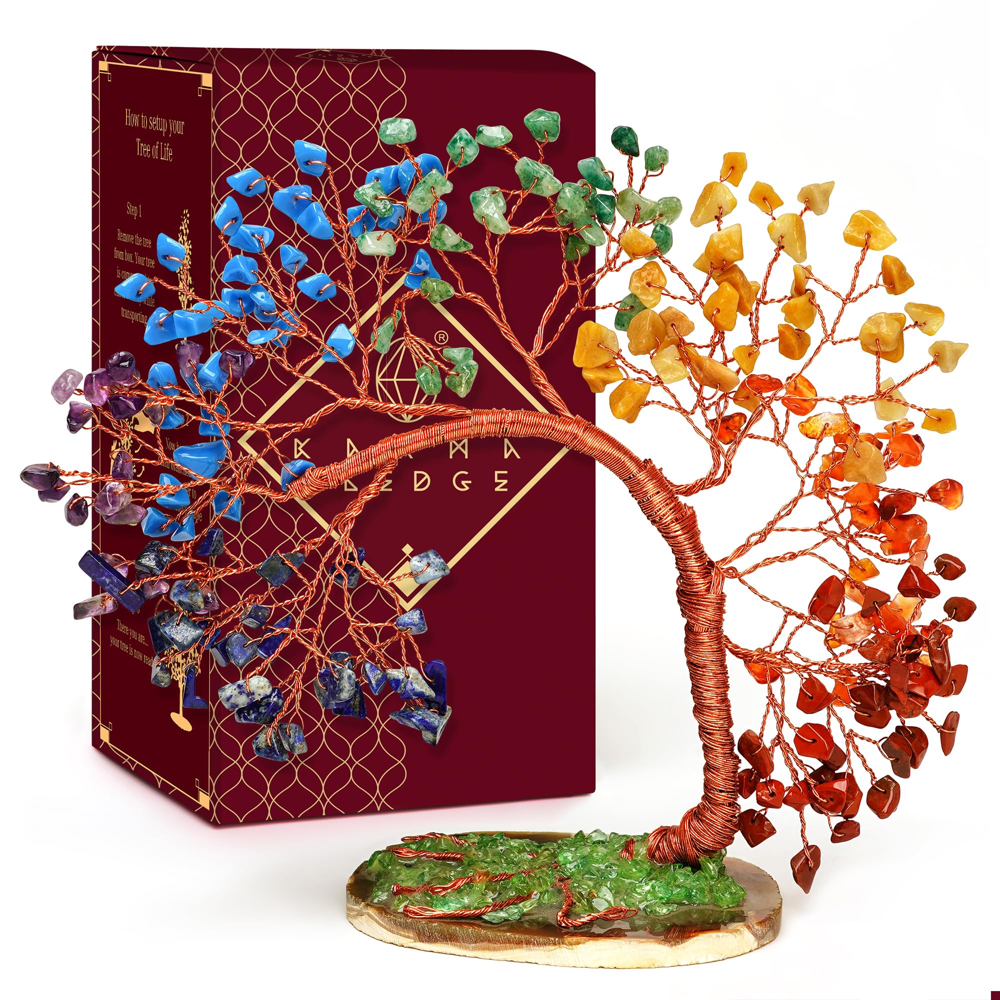 Chakra Tree of Life Birthday Gifts for Women, Mom, Sister, Friends, Handmade Healing Crystal Tree Bring Money, Positivity & Good Luck, Boho Home, Room and Office Desk Decor, Unique Fathers Gift