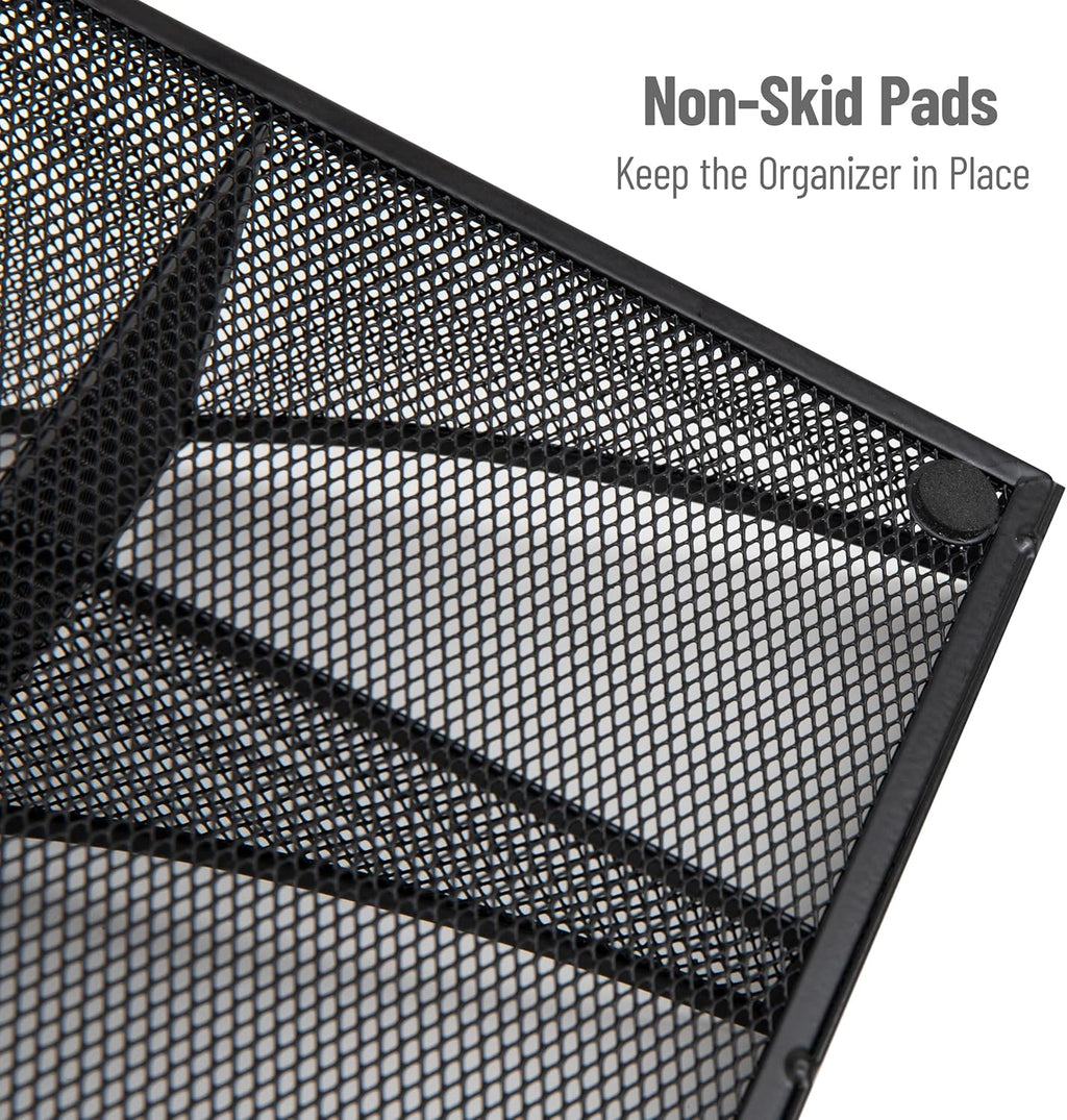 Mind Reader Countertop Organizer, 2 Tier Mesh Storage Caddy with 11 Compartments for Office Supplies, Breakroom Essentials, and Snacks